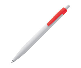 White plastic ball pen with coloured clip