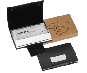 Business card holder with artificial leather covering